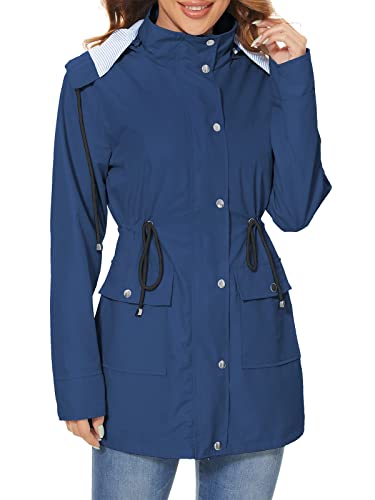 Durio Regenjacke Damen Wasserdicht Atmungsaktiv Regenmantel Damen Lang Leichte Jacke mit Kapuze Schwarz Softshelljacke Geeignet für Outdoor-Sportarten im Frühjahr und Herbst Marineblau 2XL von Durio