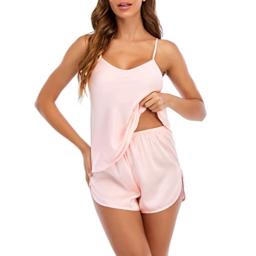 Durio Verführerischer Damen Schlafanzug - Kurz, Sexy und Elegant - Satin Pyjama Set für Damen - Weihnachts Nachtwäsche für Frauen von Durio