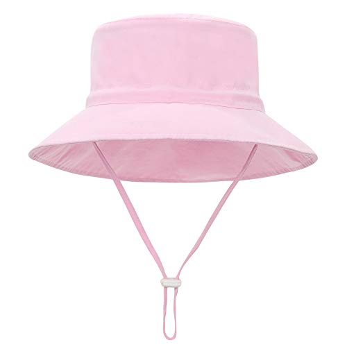 Durio Sonnenhut Baby UV Hut Kinder mit Breite Krempe Sommerhut Verstellbarer Faltbare mit Bindebändern und Nackenschutz Rosa 2-4 Jahre (Tag Size L) von Durio