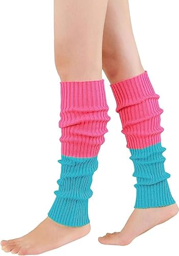 Durio Stulpen Damen Extra Warm Beinwärmer Winter Strick Häkelarbeit Legwarmers Verdicken Stricken Beinstulpen Damen Neon aerobic outfit 80er Ballett Yoga Stulpen Rosa und Blau Einheitsgröße von Durio