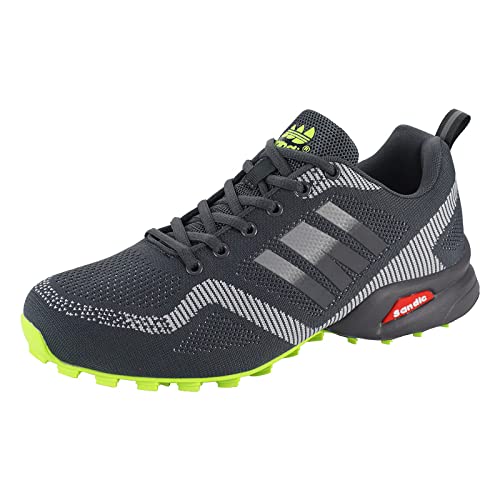 Dvina Hochwertige Sneaker Sportschuhe in Neon-Farbe - Perfekt für Lauf- und Trekking-Abenteuer sowie Freizeitaktivitäten - Bequeme Schnürschuhe mit Runners-Design Halt SD2053 D.Grau-Grau-Grün EU 45 von Dvina