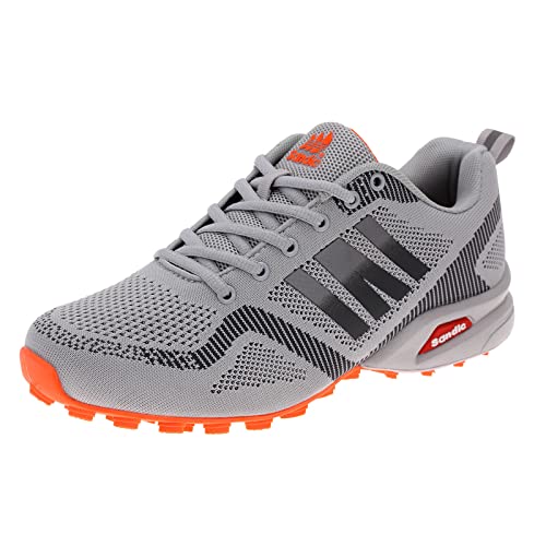 Dvina Hochwertige Sneaker Sportschuhe in Neon-Farbe - Perfekt für Lauf- und Trekking-Abenteuer sowie Freizeitaktivitäten - Bequeme Schnürschuhe mit Runners-Design Halt SD2053 Grau-D.Grau-Orange EU 45 von Dvina