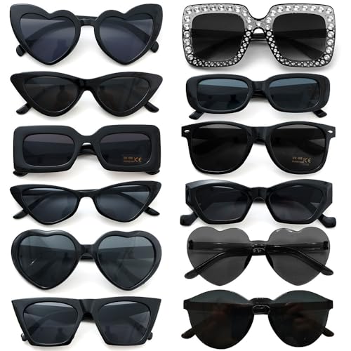 Dwenarry Party Sonnenbrille Set Schwarz Vintage Sonnenbrillen Pack für Herren Damen Brille Retro 90er Lustige Party Brillen Frauen 12 Stücke von Dwenarry