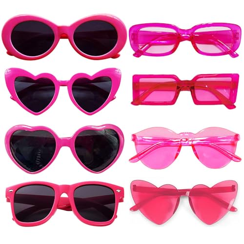 Dwenarry Rosa Party Sonnenbrillen Set Pink Sonnenbrille Für Herren Damen Brille Retro 80er Lustige Party Brillen Für Karneval/Fasching 8 Stücke von Dwenarry