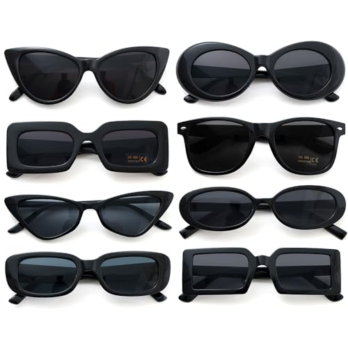 Dwenarry Schwarz Sonnenbrille Party Vintage Sonnenbrillen Set für Herren Damen Partybrille 90er Brillen Pack Für Karneval/Fasching 8 Stücke von Dwenarry