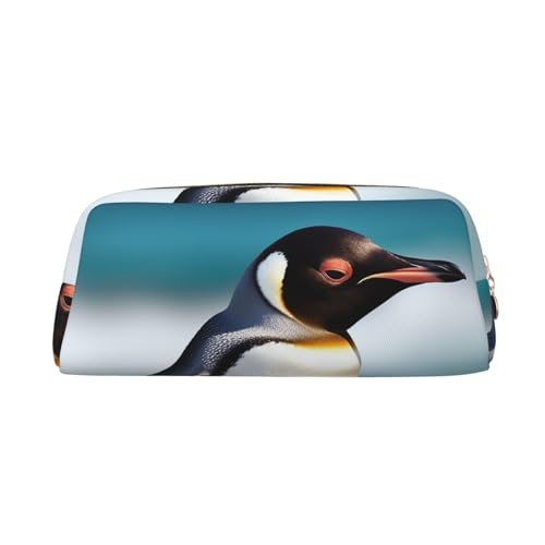 Dwrepo Niedliches Pinguin-Federmäppchen, tragbares Leder-Federmäppchen, Reise-Make-up-Tasche, große Kapazität, Kulturbeutel für Damen, Gold, One Size, Drucken von Dwrepo