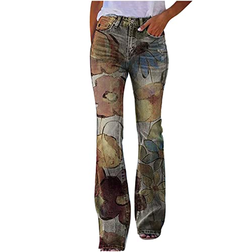 Jeans Damen High Waist Schlaghose Y2K Mode Bedruckte Dünne Stretch Skinny Jeanshose mit Stretch-Knöpfen für Damen Denim Freizeithose Elegante Bootcut Röhrenjeans Schlagjeans Streetwear Jeans Damen High Waist Schlaghose Y2K Mode Bedruckte Dünne Stretch Skinny Jeanshose mit Stretch-Knöpfen für Damen Denim Freizeithose Elegante Bootcut Röhrenjeans Schlagjeans Streetwear von DxanDn