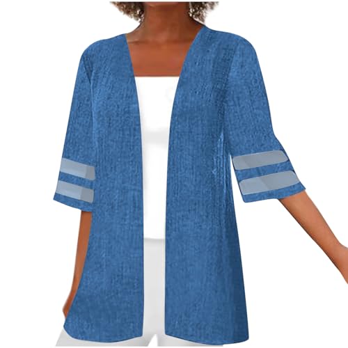 Leichte Strickjacken für Damen, Mesh Spitze Sommer Einfarbig Baumwolle Leinen Mittellanges Ärmeloberteil, Longtops Sommer Elegant Sommermantel Leichte Lang Cardigan Shirtjacke Leichte Strickjacken für Damen, Mesh Spitze Sommer Einfarbig Baumwolle Leinen Mittellanges Ärmeloberteil, Longtops Sommer Elegant Sommermantel Leichte Lang Cardigan Shirtjacke von DxanDn