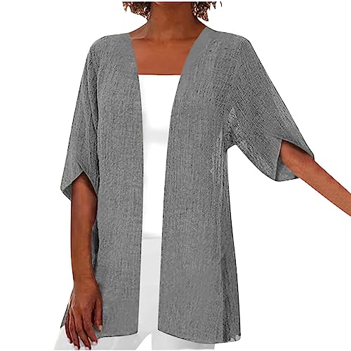 Leichte Strickjacken für Damen, Sommer Einfarbig Baumwolle Leinen Mittellanges Ärmeloberteil, Longtops, Elegant Sommermantel Leichte Lang Cardigan Shirtjacke Bequem Atmungsaktiv Oberteile Leichte Strickjacken für Damen, Sommer Einfarbig Baumwolle Leinen Mittellanges Ärmeloberteil, Longtops, Elegant Sommermantel Leichte Lang Cardigan Shirtjacke Bequem Atmungsaktiv Oberteile von DxanDn