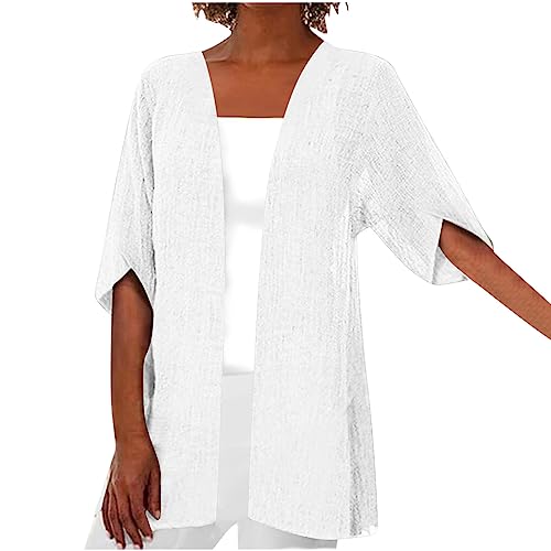 Leichte Strickjacken für Damen, Sommer Einfarbig Baumwolle Leinen Mittellanges Ärmeloberteil, Longtops, Elegant Sommermantel Leichte Lang Cardigan Shirtjacke Bequem Atmungsaktiv Oberteile Leichte Strickjacken für Damen, Sommer Einfarbig Baumwolle Leinen Mittellanges Ärmeloberteil, Longtops, Elegant Sommermantel Leichte Lang Cardigan Shirtjacke Bequem Atmungsaktiv Oberteile von DxanDn