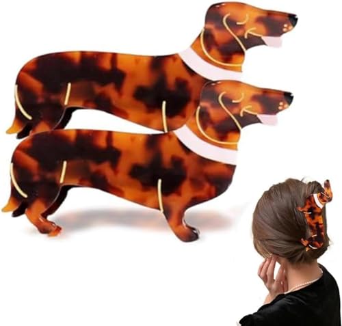 Dyeulget Dackel-Krallenklammern, Hunde-Haarklammern, Haarklammern in Tierform, Acetat-Haarklammern, rutschfeste Haarspange, Dackel-Haar-Accessoire für Frauen, glattes, lockiges Haar von Dyeulget