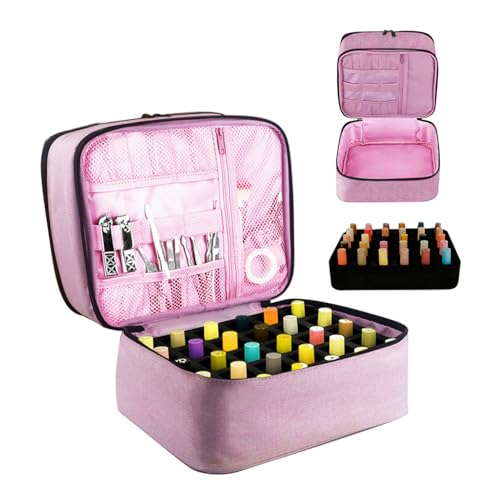 Dyeulget Nagellack-Organizer-Etui, große Nagellack-Aufbewahrungs-Tragetasche für 30 Flaschen, doppellagige tragbare Make-up-Box für Nageltrocknerlampe, Na -A-rt-Werkzeug-Zubehör von Dyeulget