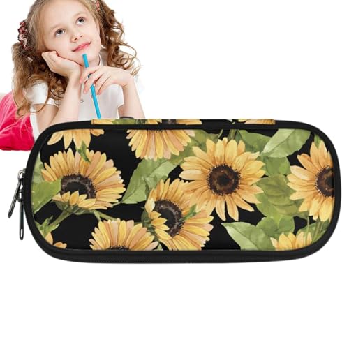 Dyeulget Sonnenblumen-Federmäppchen, Federmäppchen-Beutel - Sonnenblumen-Organizer-Tasche für Kosmetik,Multifunktionale Federmäppchen mit Sonnenblumen-Aufdruck, Federmäppchen mit Reißverschluss, von Dyeulget