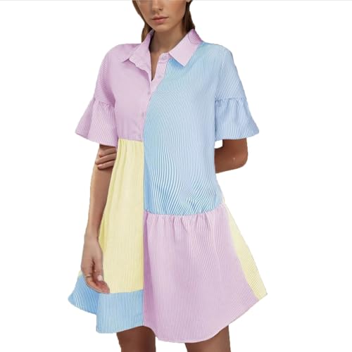 Dyhxuan Hemdblusenkleid Damen Modische Farbblock Patchwork Blusenkleid 1/3 Knöpfe Minikleid mit V-Ausschnitt Kurzarm Sommerkleid Revers A-Linie Kleider Locker Bequeme Hemdkleid Freizeitkleid Dyhxuan Hemdblusenkleid Damen Modische Farbblock Patchwork Blusenkleid 1/3 Knöpfe Minikleid mit V-Ausschnitt Kurzarm Sommerkleid Revers A-Linie Kleider Locker Bequeme Hemdkleid Freizeitkleid von Dyhxuan