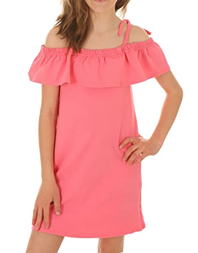 Dykmod Mädchen Sommer Kleid Falten Frühling Armellos Schulterfrei Sommerkleid Kinder hk331 Koralle 134 von Dykmod