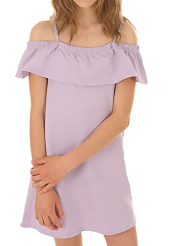 Dykmod Mädchen Sommer Kleid Falten Frühling Armellos Schulterfrei Sommerkleid Kinder hk331 Lila 134 von Dykmod