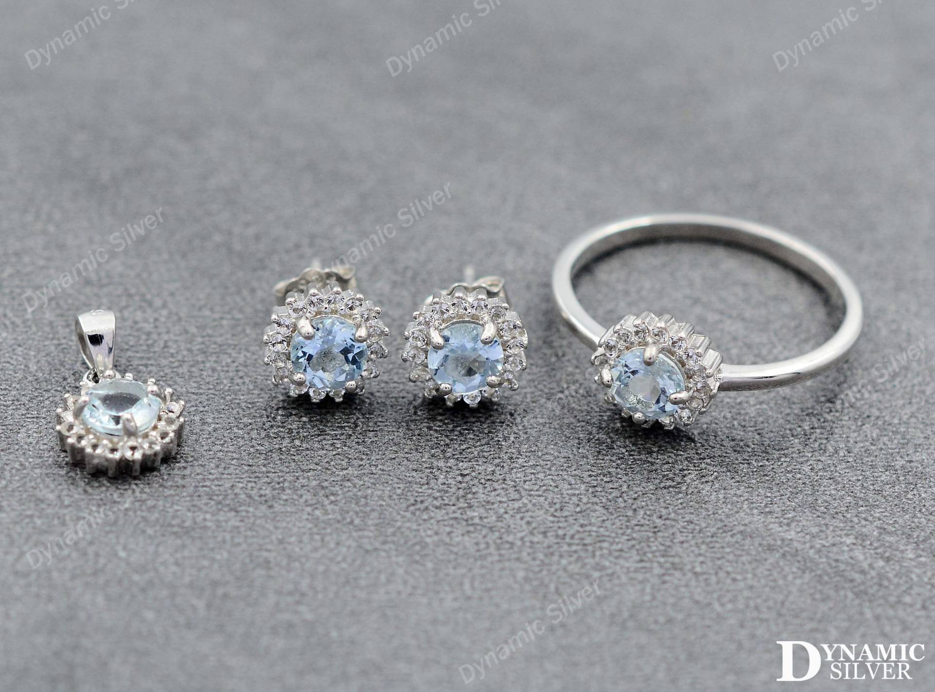 Wunderschönes Damen Schmuck Set/ Natur Blau Aquamarin 925 Sterling Silber/ Ring Ohrring Anhänger/ Geschenk Für Sie/ März Geburtsstein von DynamicSilverStore