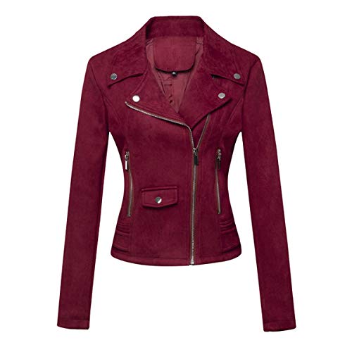E-girl Damen Burgund Wildleder Motorrad Jacke Lederjacke Schlank Reißverschluss Revers Kurz Mantel,P120-1,XXL E-girl Damen Burgund Wildleder Motorrad Jacke Lederjacke Schlank Reißverschluss Revers Kurz Mantel,P120-1,XXL von E-girl