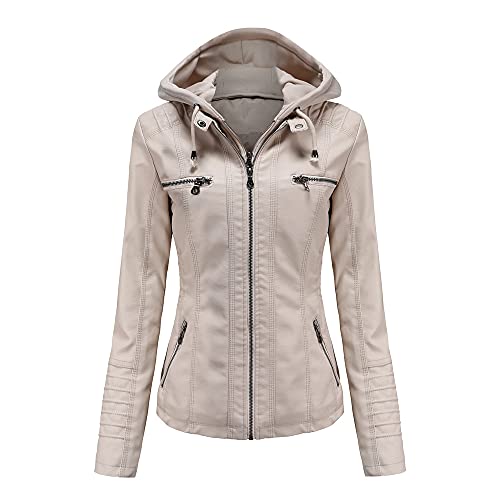 E-girl Damen Elfenbein Lederjacke Schlank Kurz Kunstleder Kapuze Jacket Reißverschluss Motorrad Jacke für Frühling und Herbst,7XL,C6699N E-girl Damen Elfenbein Lederjacke Schlank Kurz Kunstleder Kapuze Jacket Reißverschluss Motorrad Jacke für Frühling und Herbst,7XL,C6699N von E-girl