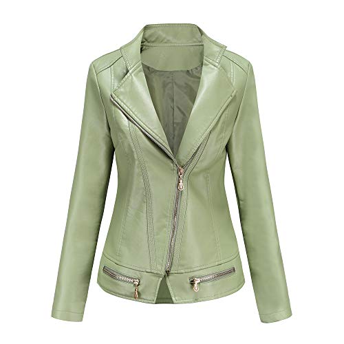 E-girl Damen Grün Lederjacke Schlank Kurz Kunstleder Stehkragen Jacket Reißverschluss Motorrad Jacke für Frühling und Herbst,L,C257N E-girl Damen Grün Lederjacke Schlank Kurz Kunstleder Stehkragen Jacket Reißverschluss Motorrad Jacke für Frühling und Herbst,L,C257N von E-girl