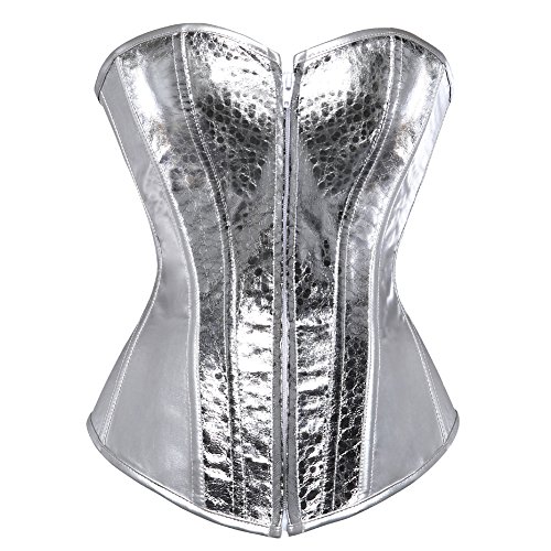 E-girl Kunstleder Front Zipper Damen Corsage Korsett mit G-String,Silber,L von E-girl