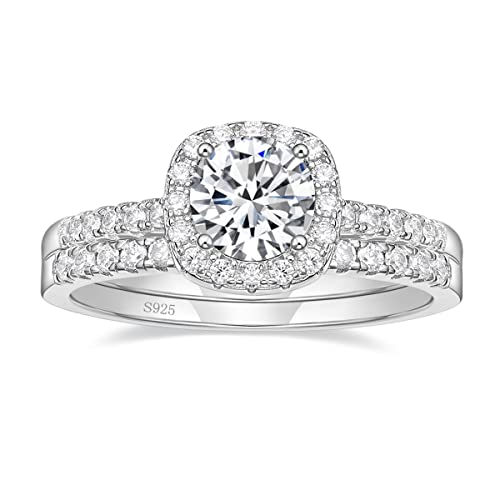 EAMTI 1,25 Karat 925 Sterling Silber Braut Ringe Sets Zirkonia Halo CZ Verlobungsringe Eheringe für Frauen Versprechen Ringe für sie Größe 3-13, Metall, Zirkonia von EAMTI