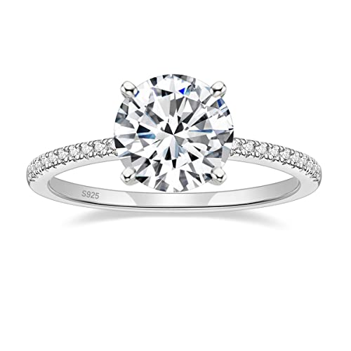 EAMTI Damen 925 Sterling Silber 2 Karat Runde Solitär Zirkonia Verlobungsring Halo Promise Ring Größe 5.5, Sterling Silber Silber Stein Sterlingsilber Silber, Zirkonia von EAMTI