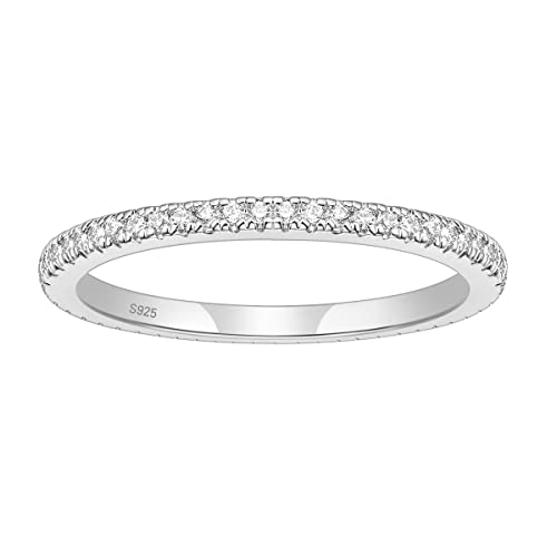 EAMTI Ehering aus 925er-Sterlingsilber, 2 mm, Zirkonia, halbe Ewigkeit, stapelbar, Größe 3–12, Metall, Zirkonia von EAMTI