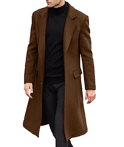 ECDAHICC Herren Casual Slim Fit Wollmantel Lange Jacke Kerbkragen Trenchcoat Einreiher Mantel Winter Warme Oberbekleidung(TA,S) von ECDAHICC