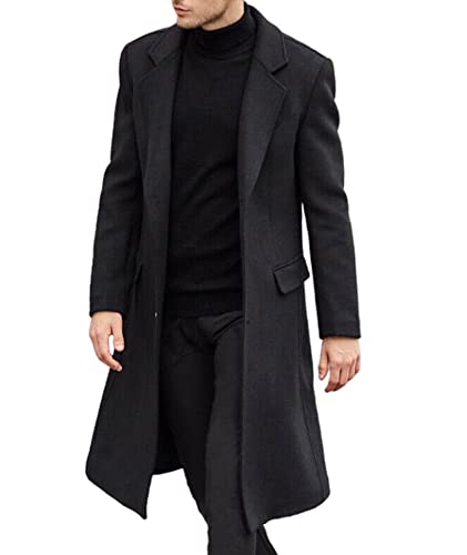 ECDAHICC Herren Casual Slim Fit Wollmantel Lange Jacke Kerbkragen Trenchcoat Einreihiger Mantel Winter Warm Outwear(BL,S) von ECDAHICC