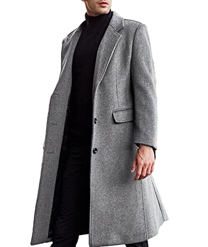 ECDAHICC Herren Casual Slim Fit Wollmantel Lange Jacke Kerbkragen Trenchcoat Einreiher Mantel Winter Warme Oberbekleidung(GY,L) von ECDAHICC
