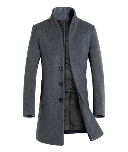 ECDAHICC Herren Mantel Slim Fit Winter Wollmantel Dicker Langer Übergangsmantel Frühling Lässiger Wintermantel(GY,L) von ECDAHICC