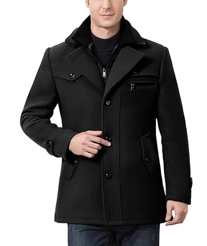 ECDAHICC Herren Warm Wollmantel Stehkragen Wintermantel Kurzmantel Winter Jacke Business Freizeit(BL,L) von ECDAHICC