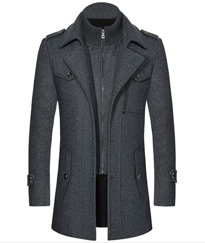 ECDAHICC Herren Wintermantel Slim Fit Zweiteiliger Mantel für Business Freizeit Wollmantel mit Stehkragen Peacoat(GY,2XL) von ECDAHICC