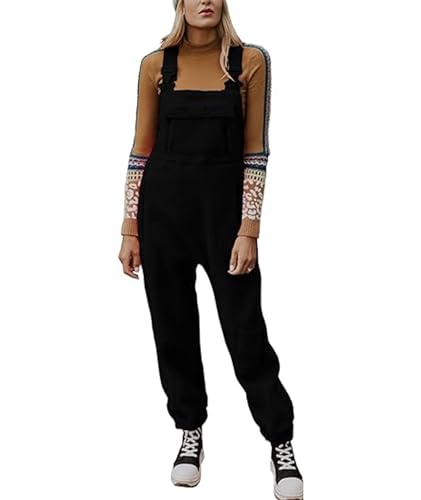 ECDAHICC Jumpsuits für Damen Lässiger Latzhose Arbeitshose Fleece Winter Warme Overalls Sporthose mit Taschen(BL,XL) von ECDAHICC