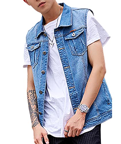 ECDAHICC Men's Denim Waistcoat Vest Jeansweste Ärmellose Weste Herren Casual Sleeveless Biker Fashion Jeans Vest Jacke Männer Jeansjacke Freizeit Outwear für Jagd Angeln,M-7XL von ECDAHICC