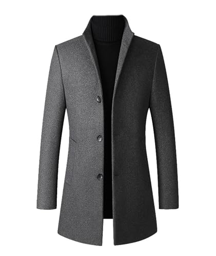 ECDAHICC Wintermantel Herren Mantel Slim Fit Lang Wollmantel Business Mantel mit Stehkragen Herren Wintermantel(GY,M) von ECDAHICC