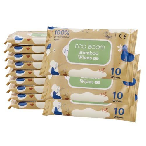 ECO BY MAMI Ecoboom Feuchttücher aus Bambus, 100 % biologisch abbaubar, 99,7 % reines Wasser, 120 Tücher, 12 Packungen mit 10 Stück von ECO BY MAMI