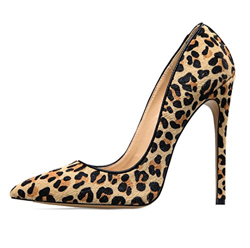 EDEFS Damen Leopard Animal Print Genuine Leder Pumps Spitz High Heels Kleid-Partei Pumps Leopard Größe EU38 von EDEFS