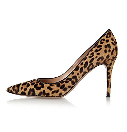 EDEFS Damen Pointed Toe Leopard Leder Pumps Spitz High Heels Kleid-Partei Damenschuhe Print Größe EU35 von EDEFS