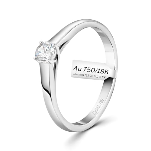 EDELIND 750 Verlobungsring Damen 0,20 Ct Solitär Diamant Ring aus Weißgold Ø 50 mm Ideal für Verlobung oder Geschenk Solitärring in exquisiter Geschenkbox von EDELIND