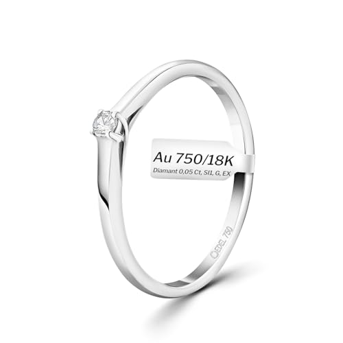 EDELIND 750 Verlobungsring Damen 0,05 Ct Solitär Diamant Ring aus Weißgold Ø 49 mm Ideal für Verlobung oder Geschenk Solitärring in exquisiter Geschenkbox von EDELIND