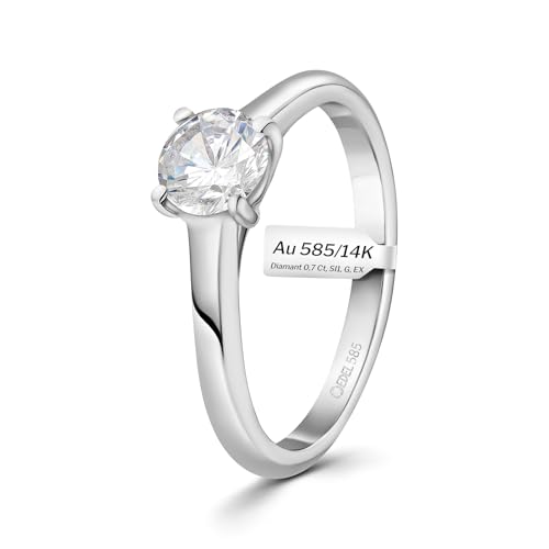 EDELIND Verlobungsring 585 Weißgold GIA Zertifiziert 0,70 Ct Solitär Diamantring Ø 56 mm Goldring für Damen mit Diamanten Brillanten mit Schmuck Geschenkbox von EDELIND