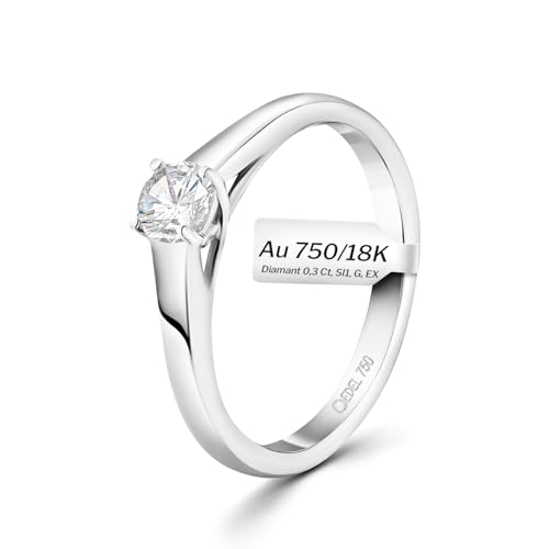 EDELIND Verlobungsring 750 Weißgold GIA Zertifiziert 0,30 Ct Solitär Diamantring Ø 54 mm Goldring für Damen mit Diamanten Brillanten mit Schmuck Geschenkbox von EDELIND