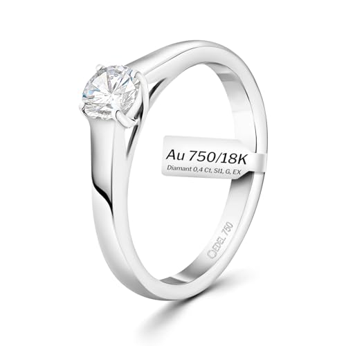 EDELIND Verlobungsring 750 Weißgold GIA Zertifiziert 0,40 Ct Solitär Diamantring Ø 52 mm Goldring für Damen mit Diamanten Brillanten mit Schmuck Geschenkbox von EDELIND