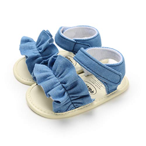 Baby Mädchen Sandalen, Sommer Prinzessin Sandalen Streifen Gitter Rüschen Design mit Fliege Weichgummisohle Strand/Pool Rutschen Sandalen First Walker Schuhe 0-18 Monate von EDOTON