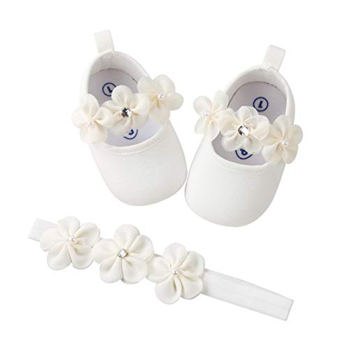 EDOTON Baby Mädchen 2 Pcs Kleinkind Party Schuhe Mit Stirnband, Weiß, Gr.- 12-18 Monate/Herstellergröße- 5 von EDOTON