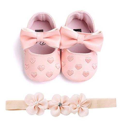 EDOTON Baby Mädchen 2 Pcs Kleinkind Party Schuhe Mit Stirnband, A - Rosa, Gr.- 12-18 Monate/Herstellergröße- 5 von EDOTON