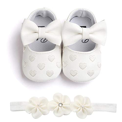 EDOTON Baby Mädchen 2 Pcs Kleinkind Party Schuhe Mit Stirnband, A - Weiß, Gr.- 0-6 Monate/Herstellergröße- 1 von EDOTON