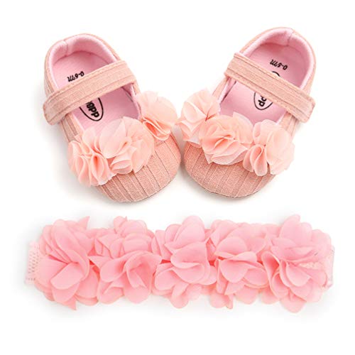 EDOTON Baby Mädchen Blume Schuhe mit Haarband Anti-Rutsch-Weiche Taufe Prinzessin Lauflernschuhe Sneaker für Kleinkind (12-18 Monate, A_Rosa) von EDOTON